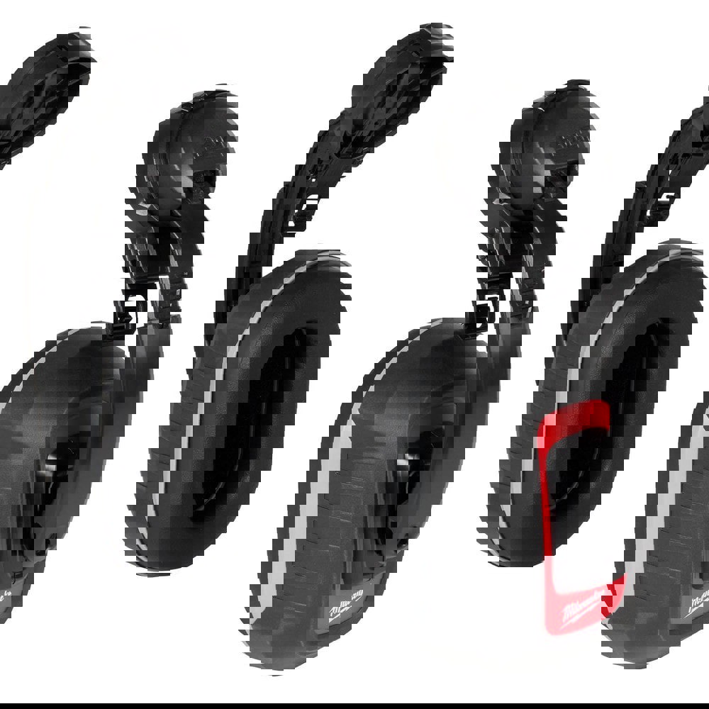 Earmuffs; Earmuff Type: Hard Hat Mounted ; Band Position: Hard Hat Cap Mounted ; Cup Color: Black ; Cup Material: Plastic ; NRR Behind the Neck: 0